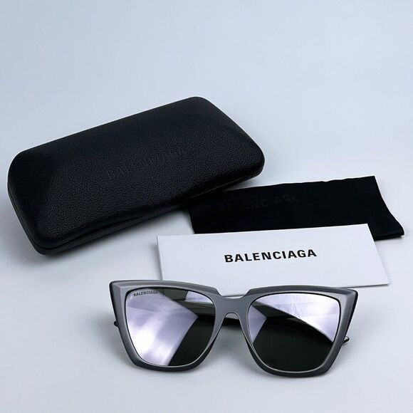 NEW Balenciaga BB0046S 006 Silver Gray Shiny Mirrored Cat Eye Women Sunglasses - Picture 7 of 11